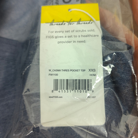 Figs Casma Scrub Top Womens XXS Heather Denim Gray V-Neck Pockets NWT 09 - Picture 6 of 6